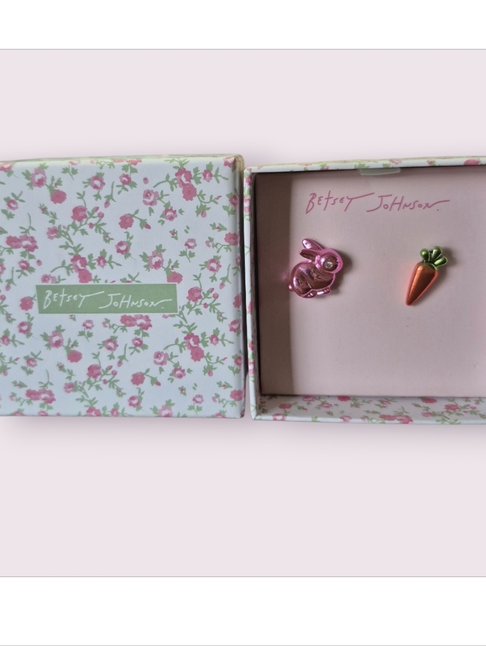 Betsey Johnson Pink Bunny & Carrot Mismatch Stud Earrings